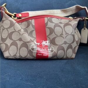 Coach Brown and Red Signature Shoulder Bag